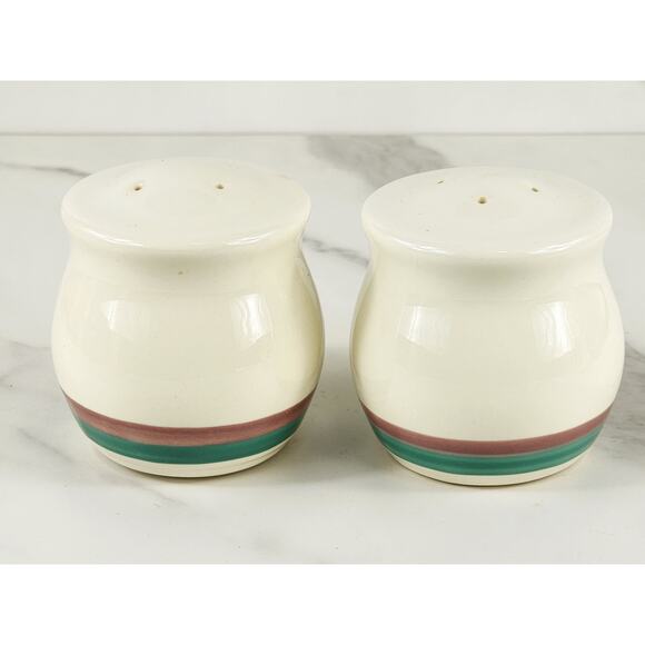 Pfaltzgraff Salt & Pepper Shakers Juniper 3" Stoneware 90's Green Mauve Vintage - Picture 6 of 13